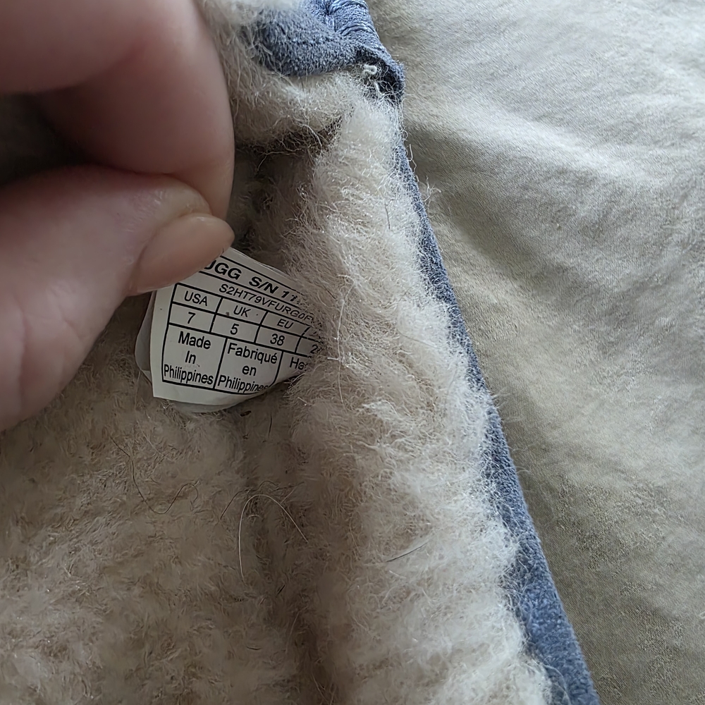 UGG Blue Suede Slippers with Cream Lining - Picture 4 of 6
